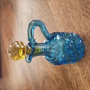 Vintage Pressed Glass Blue and Gold Cruet (2 piece)